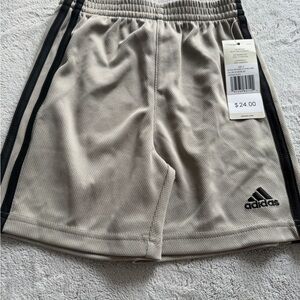 adidas Beige Athletic Shorts with Black Stripes